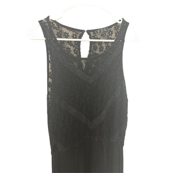 POL Black Midi Dress Lace Bodice Shark Bite Hem Fairy Goth Witch Size M - Picture 3 of 10